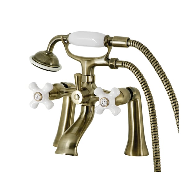 Kingston Brass Deck Mount Clawfoot Tub Faucet with Hand Shower, Antique Brass KS268PXAB - main